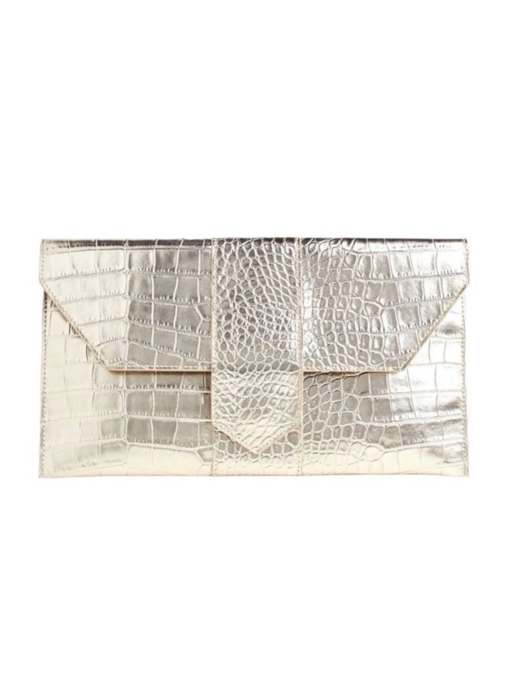 JJ Winters Platinum Croc Nikki Clutch - 6.75”H x 12.25”W x 1”D